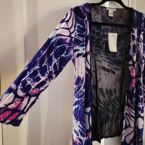 Alberto Makali Open Front Cardigan Overlay Patterned Top Size Medium - Picture 3 of 7